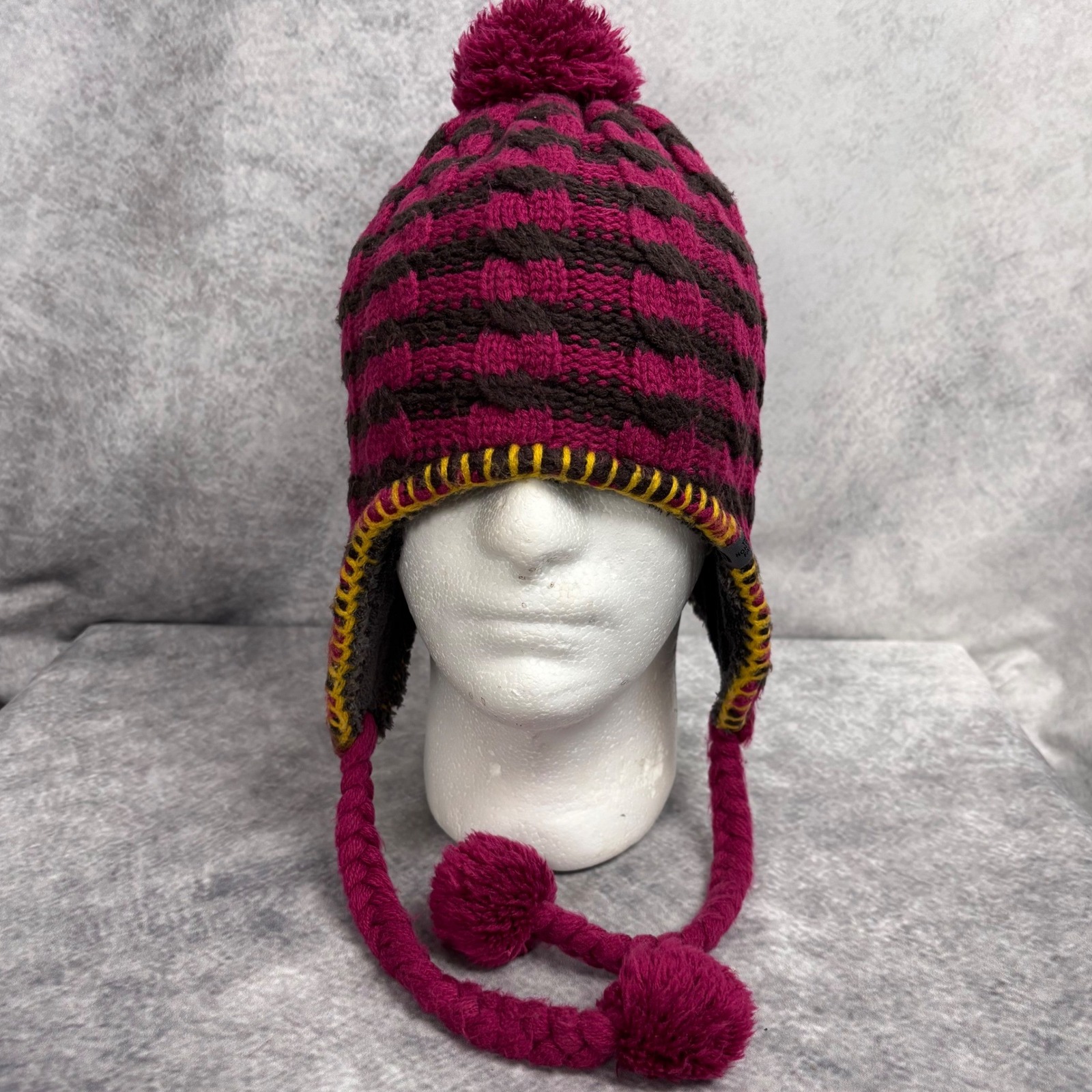 The North Face Fuzzy Earflap Beanie In Roxbury Pink With Pom One Size